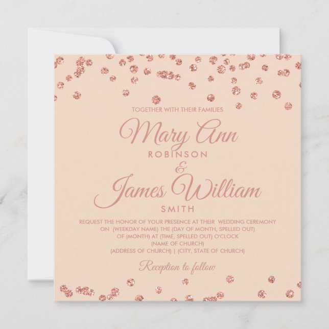 Elegant Wedding Rose Gold Glitter Confetti Blush Invitation (Front)