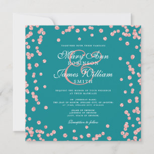 Elegant Wedding Rose Gold Glitter Confetti Teal 