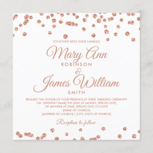 Elegant Wedding Rose Gold Glitter Confetti White Invitation