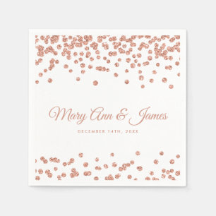 Elegant Wedding Rose Gold Glitter Confetti White Napkin