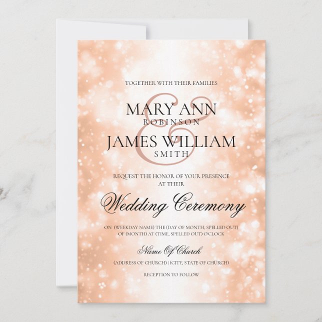 Elegant Wedding Rose Gold Shimmer Lights Invitation (Front)
