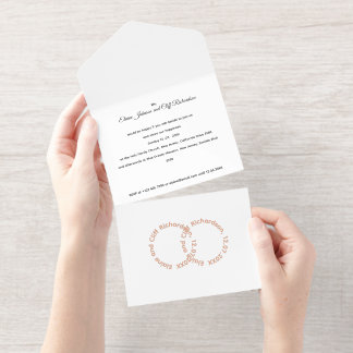 Elegant Wedding, Rose Gold Written Names, All In One Invitation