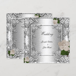 Elegant Wedding Rose Silver White 2 Invitation
