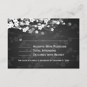 Elegant Wedding RSVP Cherry Blossom Black Card