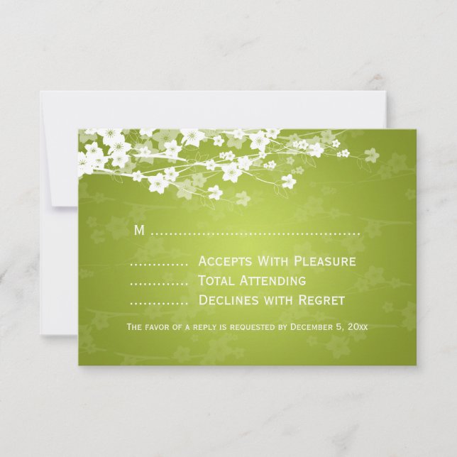 Elegant Wedding RSVP Cherry Blossom Lime Green (Front)