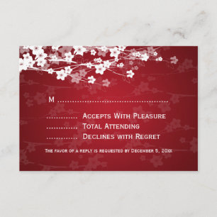 Elegant Wedding RSVP Cherry Blossom Red Card