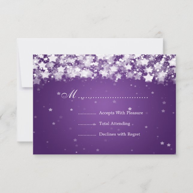 Elegant Wedding RSVP Dazzling Stars Purple (Front)