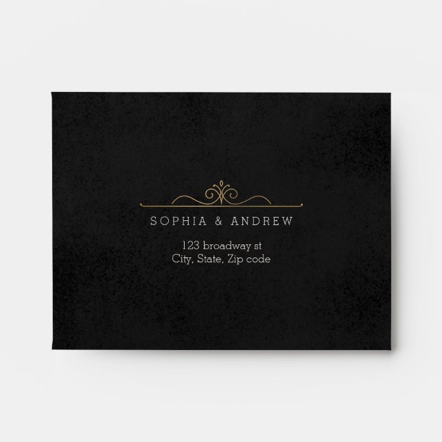 Elegant wedding RSVP Envelope & gold damask Liner (Front)