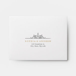 Elegant wedding RSVP Envelope & gold damask Liner