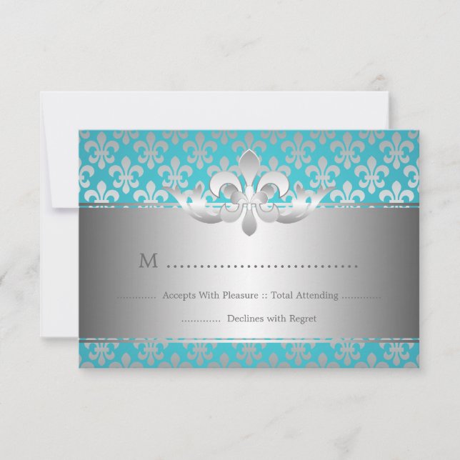 Elegant Wedding RSVP Fleur De Lis Blue (Front)