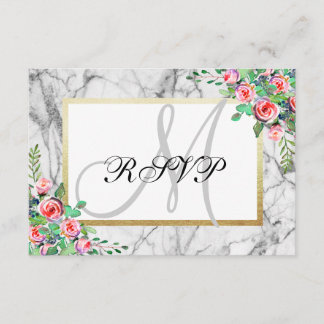 Elegant Wedding RSVP Floral Monogram Marble Card