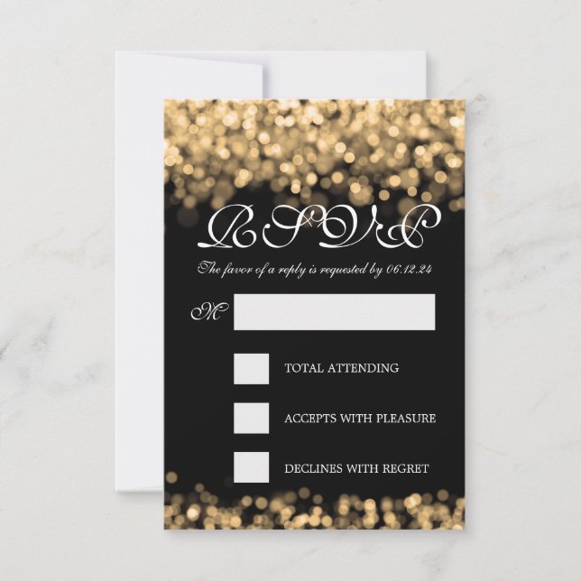 Elegant Wedding RSVP Gold Lights (Front)