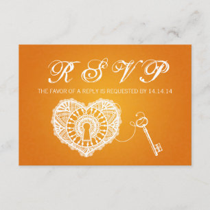 Elegant Wedding RSVP Key To My Heart Orange Card