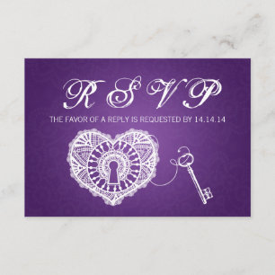 Elegant Wedding RSVP Key To My Heart Purple Card