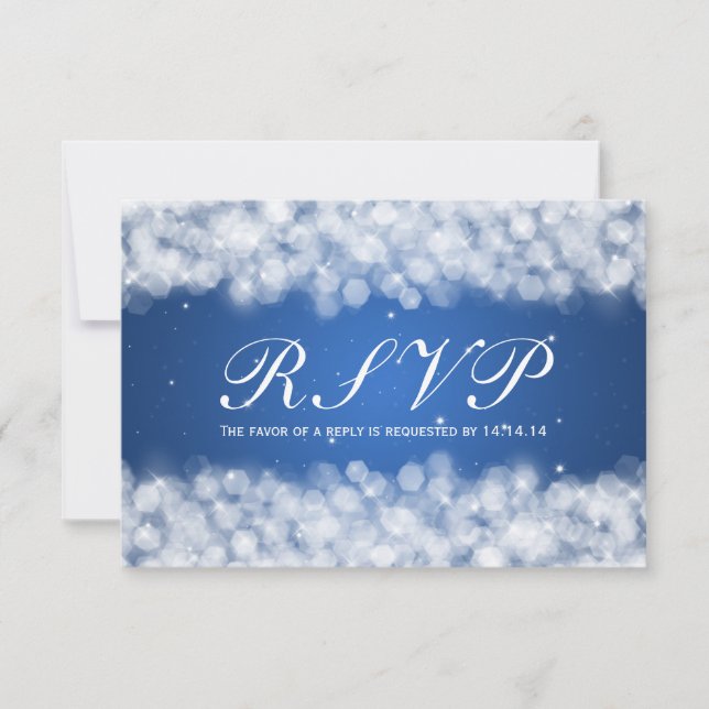 Elegant Wedding RSVP Party Sparkle Blue Card (Front)