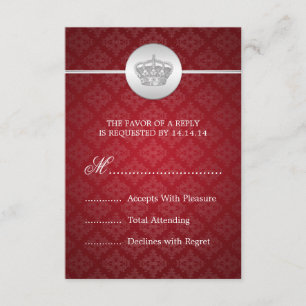 Elegant Wedding RSVP Royal Crown Red Card