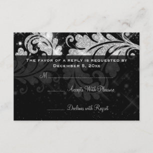 Elegant Wedding RSVP Silver Floral Glitter Swirl Card