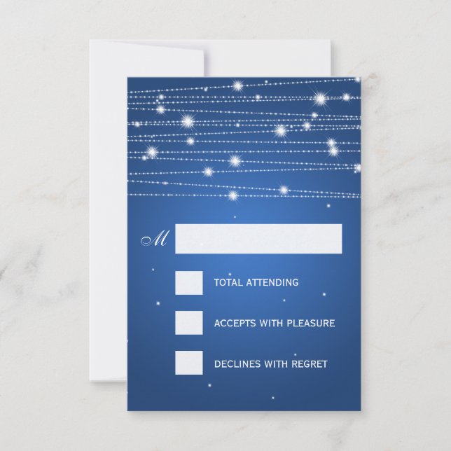 Elegant Wedding RSVP Sparkling Lines Sapphire Blue (Front)