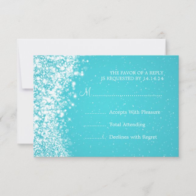 Elegant Wedding RSVP Sparkling Wave Blue (Front)