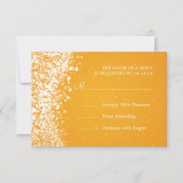 Elegant Wedding RSVP Sparkling Wave Orange Card (Front)