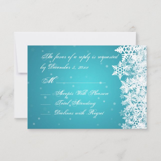 Elegant Wedding RSVP Winter Snowflakes Blue (Front)