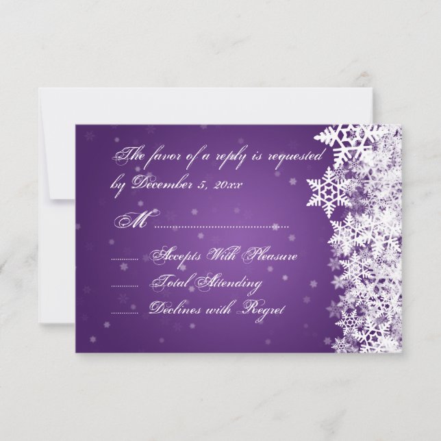 Elegant Wedding RSVP Winter Snowflakes Purple Card (Front)