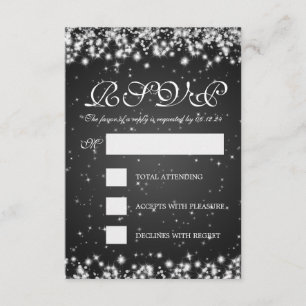 Elegant Wedding RSVP Winter Sparkle Black Card