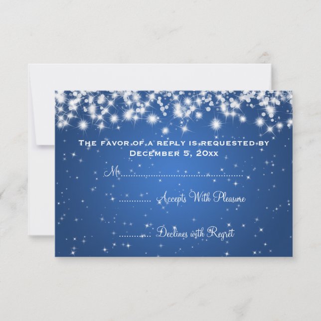 Elegant Wedding RSVP Winter Sparkle Blue Card (Front)
