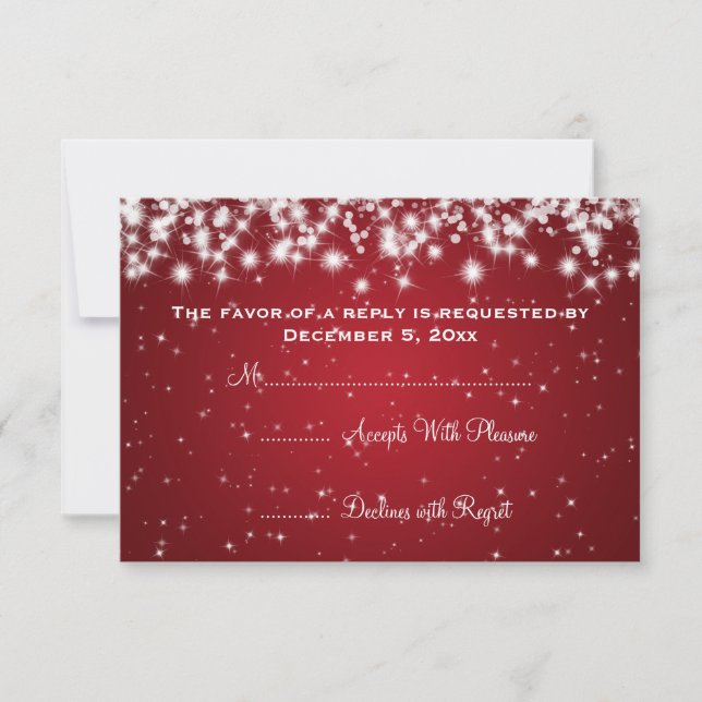 Elegant Wedding RSVP Winter Sparkle Red (Front)