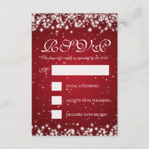 Elegant Wedding RSVP Winter Sparkle Red Card