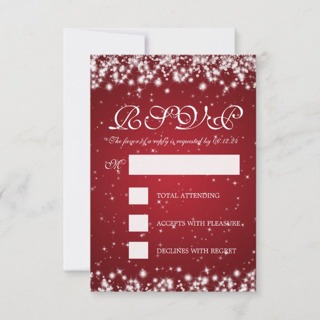 Elegant Wedding RSVP Winter Sparkle Red Card (Front)