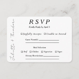 Elegant Wedding RSVP with Entree Selection Card