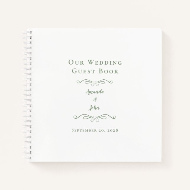 Elegant Wedding Sage Green Chic Budget Guest Book  (Front)