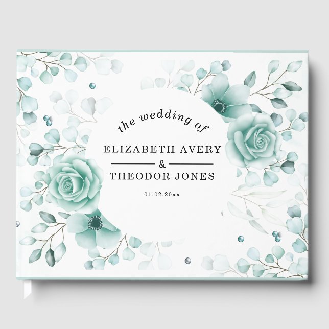 Elegant Wedding sage greens Floral Guest Book (Front)