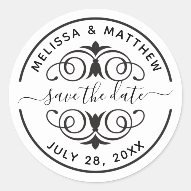 Elegant Wedding Save the Date Envelope Seal (Front)