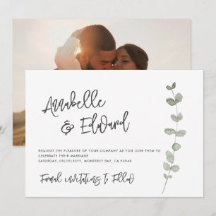 Elegant Wedding save the date eucalyptus photo Invitation