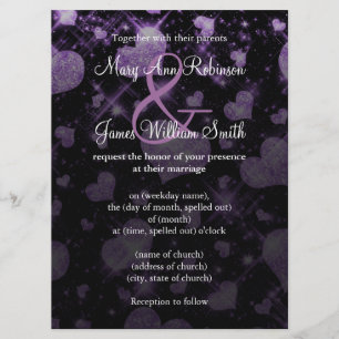 Elegant Wedding Save The Date Glitter Heart Purple Invitation
