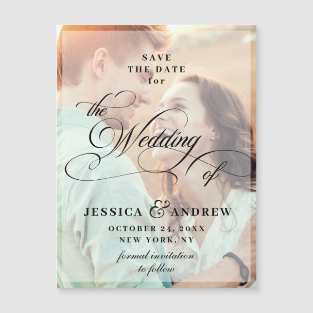Elegant Wedding Save the Date PHOTO Magnetic Card (Front)