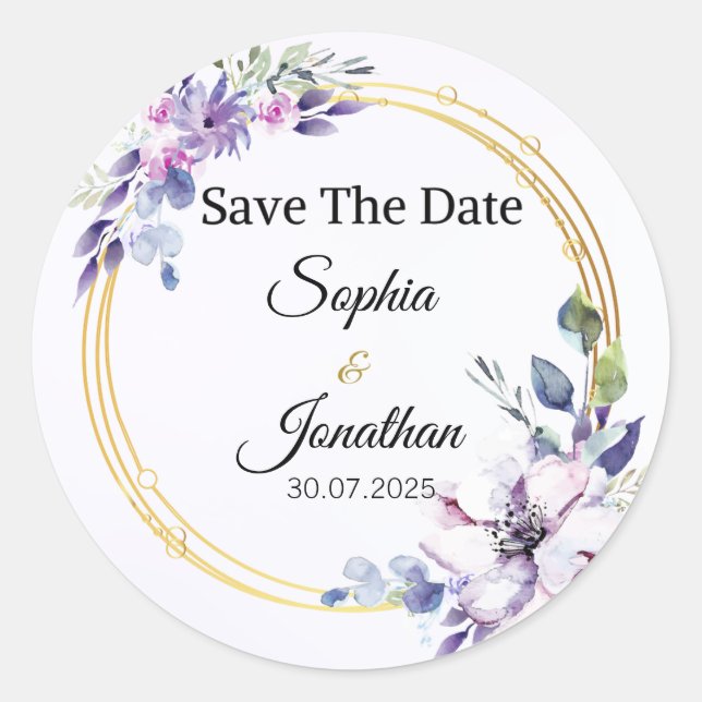 Elegant Wedding Save The Date Sticker (Front)