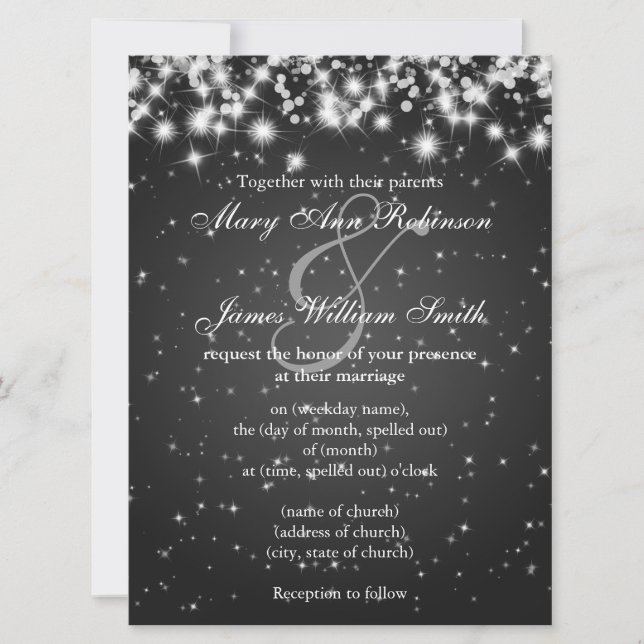Elegant Wedding Save The Date Winter Sparkle Black (Front)