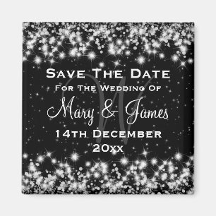 Elegant Wedding Save The Date Winter Sparkle Black Magnet