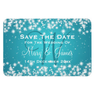 Elegant Wedding Save The Date Winter Sparkle Blue Magnet