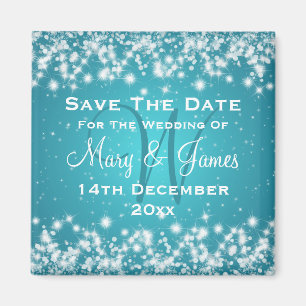 Elegant Wedding Save The Date Winter Sparkle Blue Magnet
