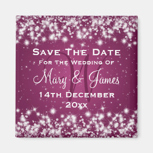 Elegant Wedding Save The Date Winter Sparkle Pink Magnet