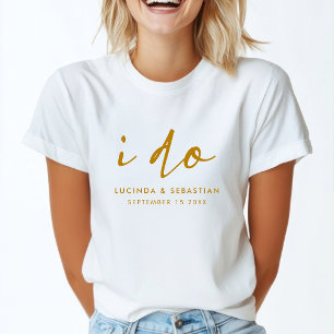 Elegant Wedding Script Gold and White Bride T-Shirt