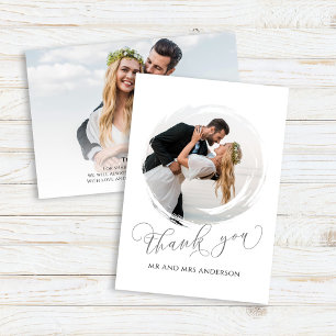 Elegant Wedding Script Photo Thank You Card