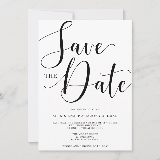 Elegant Wedding Script Save the Date Announcement (Front)