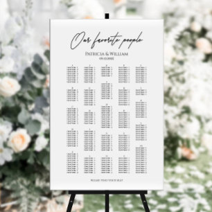 Elegant wedding seating chart alphabetical
