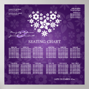 Elegant Wedding Seating Chart Flowery Heart Purple