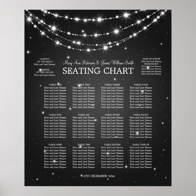 Elegant Wedding Seating Chart Sparkling Chain Blac (Front)